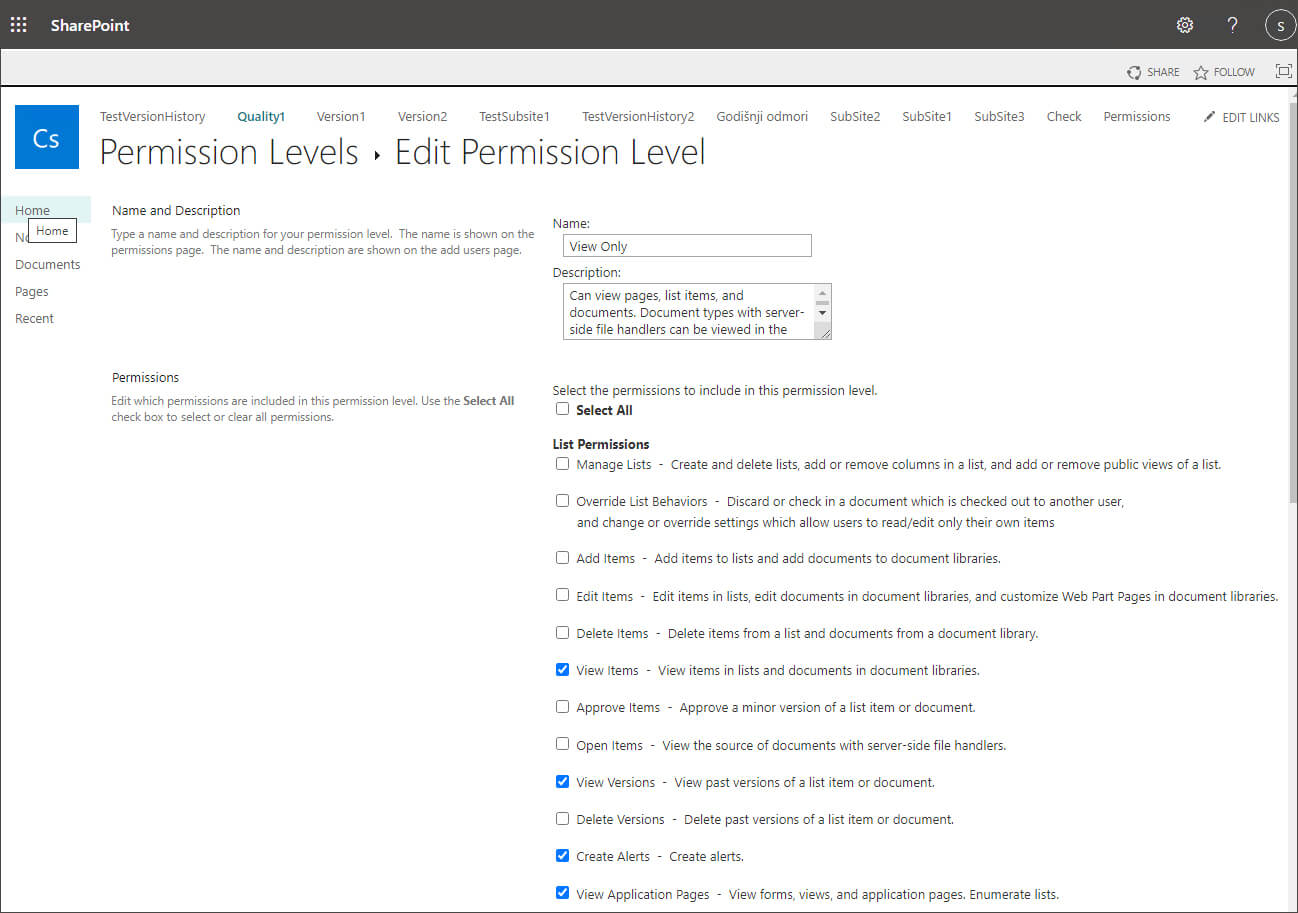 Editing and Managing Permission Levels in SharePoint