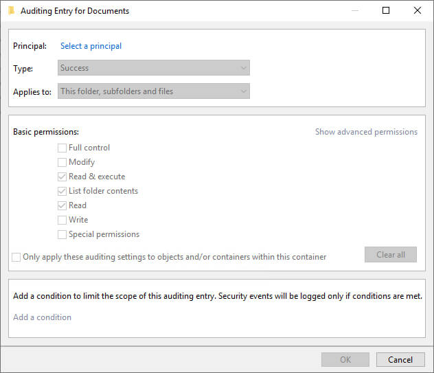 Auditing Entry for Documents dialog box