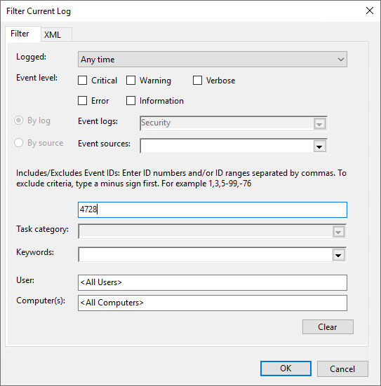 Search Event ID 4728