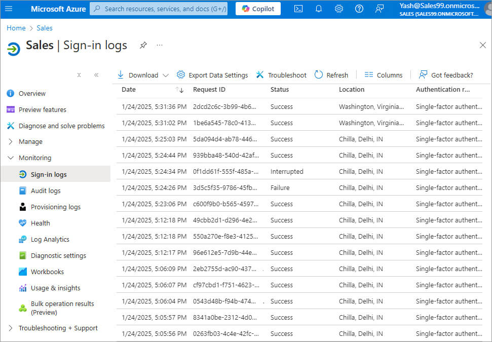 Entra ID sign-in logs