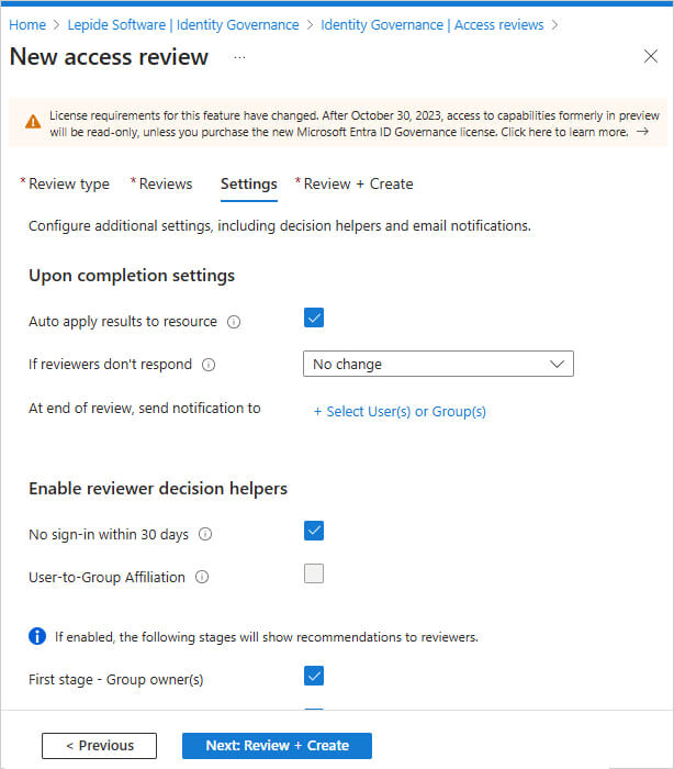 Additional Settings for Access Reviews