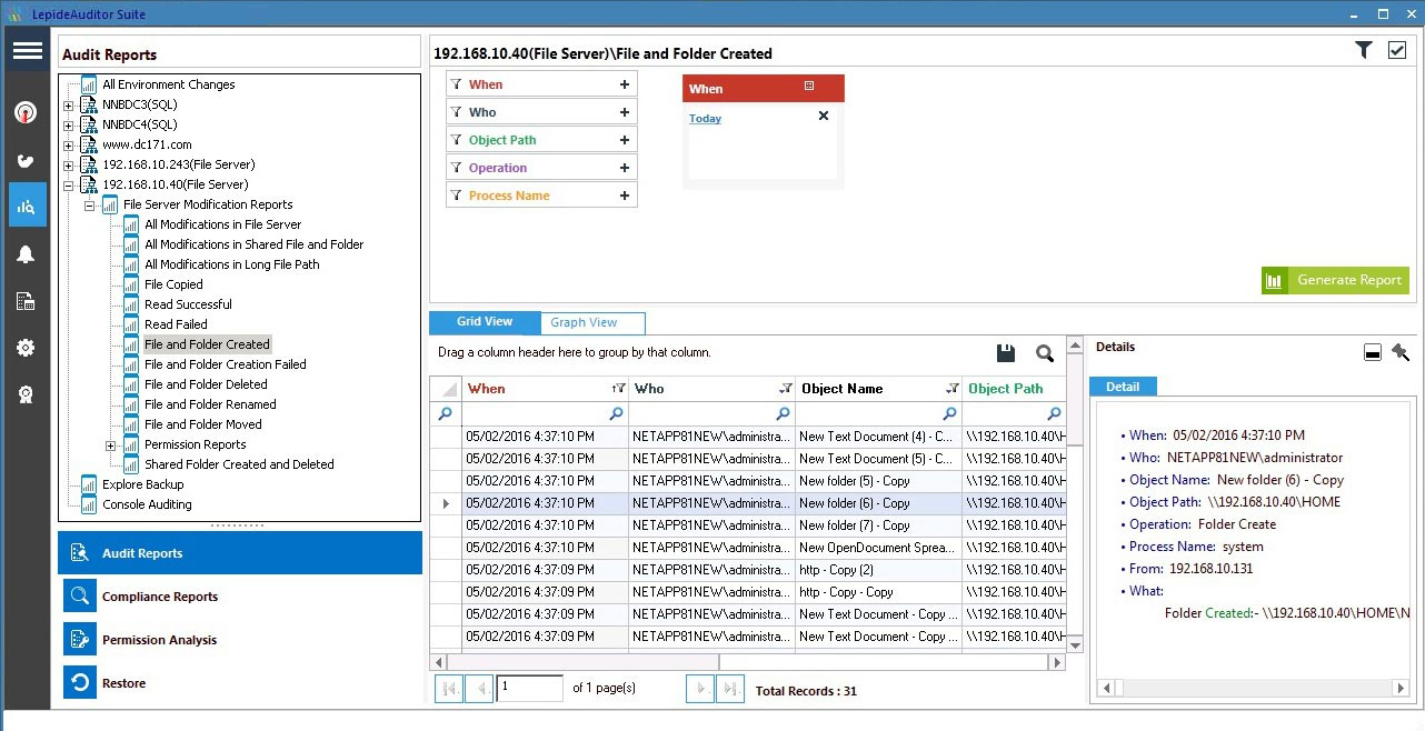 NetApp Filer Change Auditing & Reporting with LepideAuditor for File Server