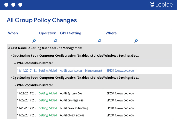Granular Audit Reports for Group Policy Changes  - screenshot